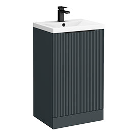 Venice Fluted 500mm Anthracite Vanity Unit - Floor Standing 2 Door Unit with Matt Black Handles