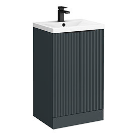 Venice Fluted 500mm Anthracite Vanity Unit - Floor Standing 2 Door Unit with Matt Black Handles