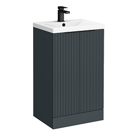 Venice Fluted 500mm Anthracite Vanity Unit - Floor Standing 2 Door Unit with Matt Black Handles