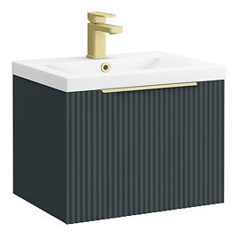 Venice Fluted 500mm Anthracite Vanity Unit - Wall Hung Single Drawer Unit with Brushed Brass Handle