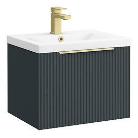 Venice Fluted 500mm Anthracite Vanity Unit - Wall Hung Single Drawer Unit with Brushed Brass Handle