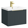 Venice Fluted 500mm Anthracite Vanity Unit - Wall Hung Single Drawer Unit with Brushed Brass Handle