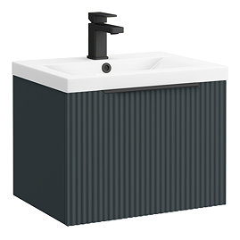 Venice Fluted 500mm Anthracite Vanity Unit - Wall Hung Single Drawer Unit with Matt Black Handle