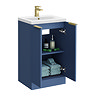 Venice Fluted 500mm Blue Vanity Unit - Floor Standing 2 Door Unit with Brushed Brass Handles