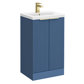 Venice Fluted 500mm Blue Vanity Unit - Floor Standing 2 Door Unit with Brushed Brass Handles