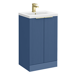 Venice Fluted 500mm Blue Vanity Unit - Floor Standing 2 Door Unit with Brushed Brass Handles