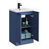 Venice Fluted 500mm Blue Vanity Unit - Floor Standing 2 Door Unit with Matt Black Handles