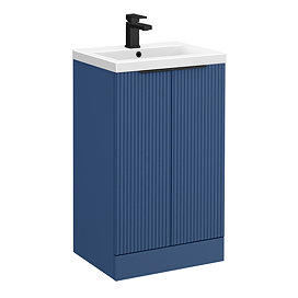 Venice Fluted 500mm Blue Vanity Unit - Floor Standing 2 Door Unit with Matt Black Handles