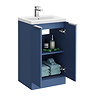 Venice Fluted 500mm Blue Vanity Unit - Floor Standing 2 Door Unit with Chrome Handles