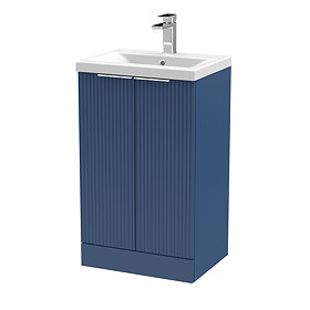 Venice Fluted 500mm Blue Vanity Unit - Floor Standing 2 Door Unit with Chrome Handles Large Image