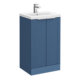 Venice Fluted 500mm Blue Vanity Unit - Floor Standing 2 Door Unit with Chrome Handles