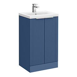 Venice Fluted 500mm Blue Vanity Unit - Floor Standing 2 Door Unit with Chrome Handles