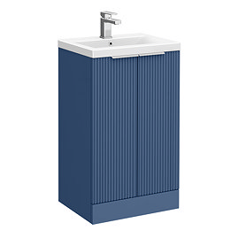 Venice Fluted 500mm Blue Vanity Unit - Floor Standing 2 Door Unit with Chrome Handles