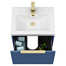 Venice Fluted 500mm Blue Vanity Unit - Wall Hung Single Drawer Unit with Brushed Brass Handle