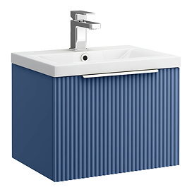 Venice Fluted 500mm Blue Single Drawer Wall Hung Vanity Unit with Chrome Handle