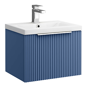 Venice Fluted 500mm Blue Single Drawer Wall Hung Vanity Unit with Chrome Handle