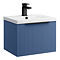 Venice Fluted 500mm Blue Vanity Unit - Wall Hung Single Drawer Unit with Matt Black Handle