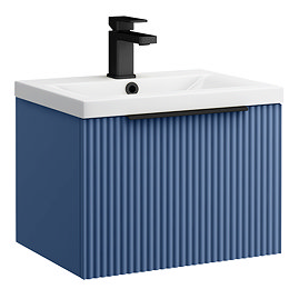 Venice Fluted 500mm Blue Vanity Unit - Wall Hung Single Drawer Unit with Matt Black Handle