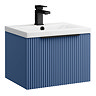 Venice Fluted 500mm Blue Vanity Unit - Wall Hung Single Drawer Unit with Matt Black Handle