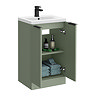 Venice Fluted 500mm Green Vanity Unit - Floor Standing 2 Door Unit with Matt Black Handles