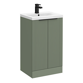 Venice Fluted 500mm Green Vanity Unit - Floor Standing 2 Door Unit with Matt Black Handles