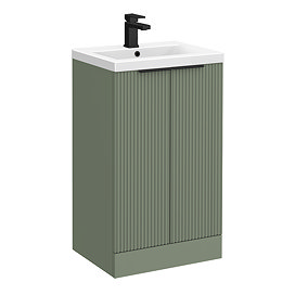 Venice Fluted 500mm Green Vanity Unit - Floor Standing 2 Door Unit with Matt Black Handles