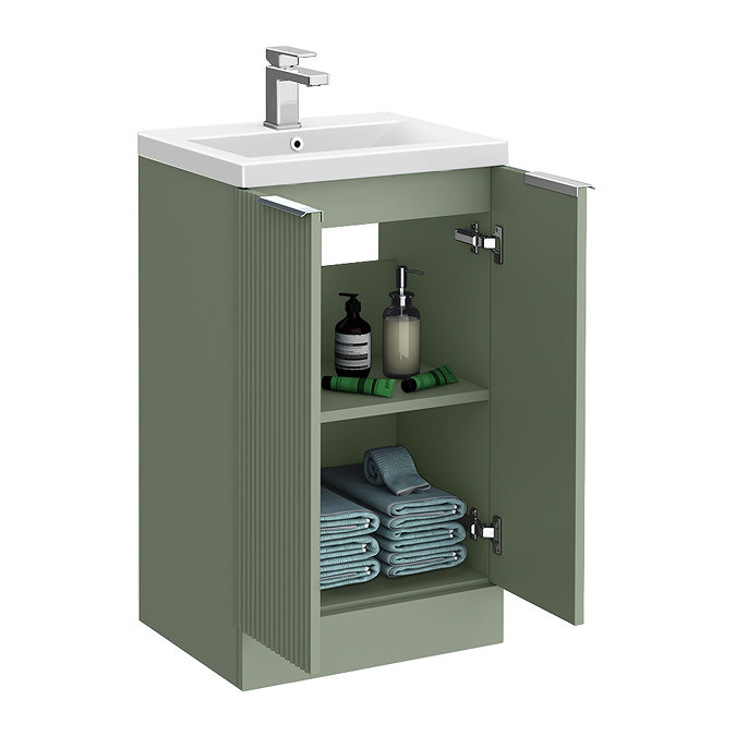 Venice Fluted 500mm Green Vanity Unit - Floor Standing 2 Door Unit with Chrome Handles
