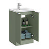 Venice Fluted 500mm Green Vanity Unit - Floor Standing 2 Door Unit with Chrome Handles