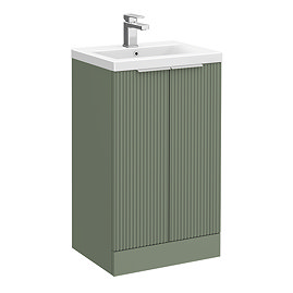 Venice Fluted 500mm Green Vanity Unit - Floor Standing 2 Door Unit with Chrome Handles