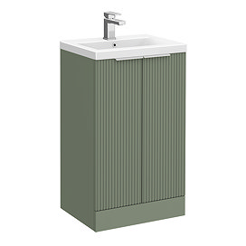 Venice Fluted 500mm Green Vanity Unit - Floor Standing 2 Door Unit with Chrome Handles