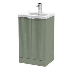 Venice Fluted 500mm Green Vanity Unit - Floor Standing 2 Door Unit with Chrome Handles Large Image