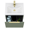 Venice Fluted 500mm Green Vanity Unit - Wall Hung Single Drawer Unit with Brushed Brass Handle