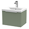 Venice Fluted 500mm Green Vanity Unit - Wall Hung Single Drawer Unit with Chrome Handle