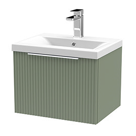 Venice Fluted 500mm Green Vanity Unit - Wall Hung Single Drawer Unit with Chrome Handle Medium Image