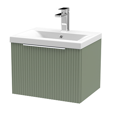 Venice Fluted 500mm Green Vanity Unit - Wall Hung Single Drawer Unit with Chrome Handle  Profile Large Image