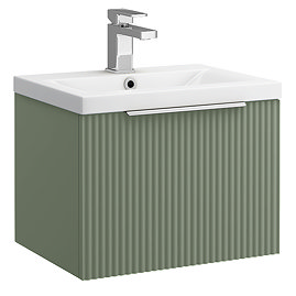 Venice Fluted 500mm Green Vanity Unit - Wall Hung Single Drawer with Chrome Handle