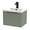 Venice Fluted 500mm Green Vanity Unit - Wall Hung Single Drawer Unit with Matt Black Handle