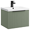 Venice Fluted 500mm Green Vanity Unit - Wall Hung Single Drawer Unit with Matt Black Handle