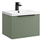 Venice Fluted 500mm Green Vanity Unit - Wall Hung Single Drawer Unit with Matt Black Handle