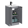 Venice Fluted 500mm Grey Vanity Unit - Floor Standing 2 Door Unit with Matt Black Handles