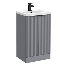 Venice Fluted 500mm Grey Vanity Unit - Floor Standing 2 Door Unit with Matt Black Handles