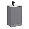 Venice Fluted 500mm Grey Vanity Unit - Floor Standing 2 Door Unit with Matt Black Handles