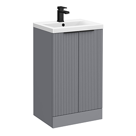 Venice Fluted 500mm Grey Vanity Unit - Floor Standing 2 Door Unit with Matt Black Handles