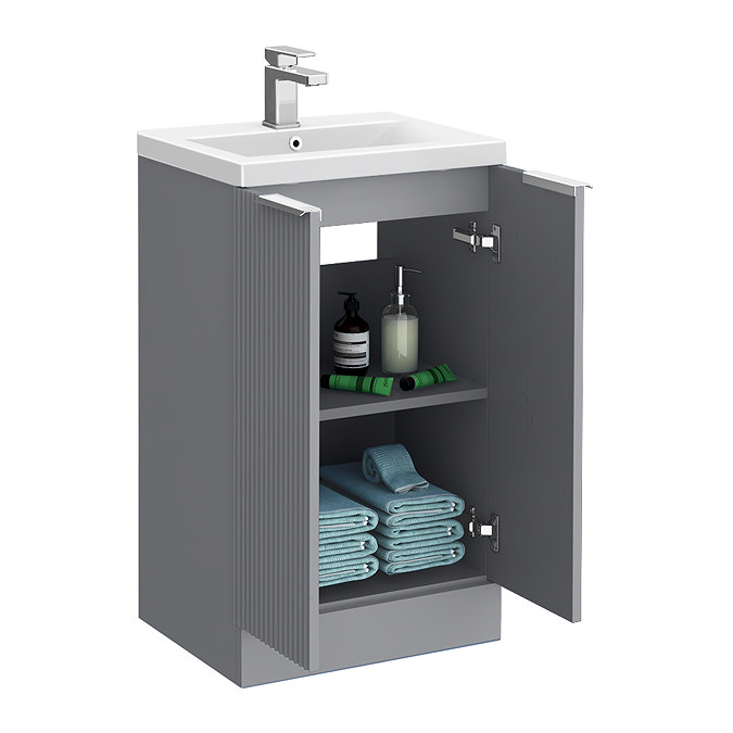 Venice Fluted 500mm Grey Vanity Unit - Floor Standing 2 Door Unit with Chrome Handles