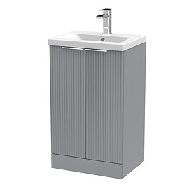 Venice Fluted 500mm Grey Vanity Unit - Floor Standing 2 Door Unit with Chrome Handles Large Image