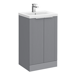 Venice Fluted 500mm Grey Vanity Unit - Floor Standing 2 Door Unit with Chrome Handles