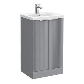 Venice Fluted 500mm Grey Vanity Unit - Floor Standing 2 Door Unit with Chrome Handles