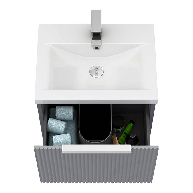 Venice Fluted 500mm Grey Vanity Unit - Wall Hung Single Drawer Unit with Chrome Handle