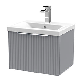 Venice Fluted 500mm Grey Vanity Unit - Wall Hung Single Drawer Unit with Chrome Handle Medium Image