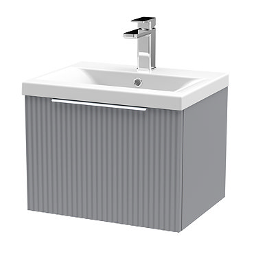 Venice Fluted 500mm Grey Vanity Unit - Wall Hung Single Drawer Unit with Chrome Handle  Profile Large Image